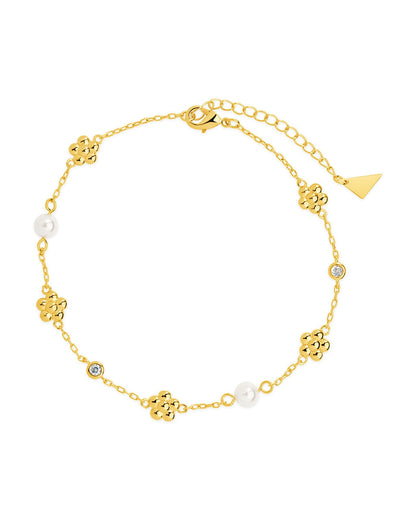 June Pearl & Flower Charm Anklet