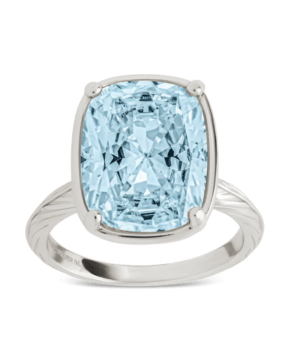Sterling Silver Elongated Cushion Aquamarine CZ Cocktail Ring