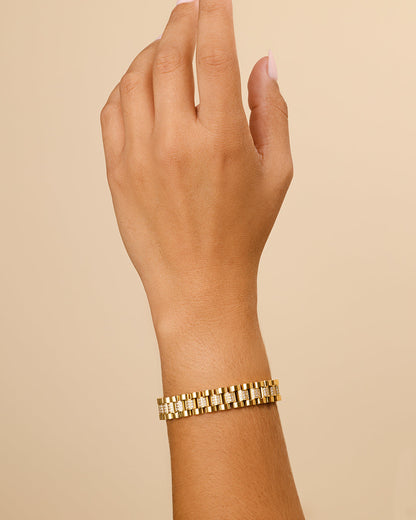 CZ Accent Watch Band Chain Bracelet