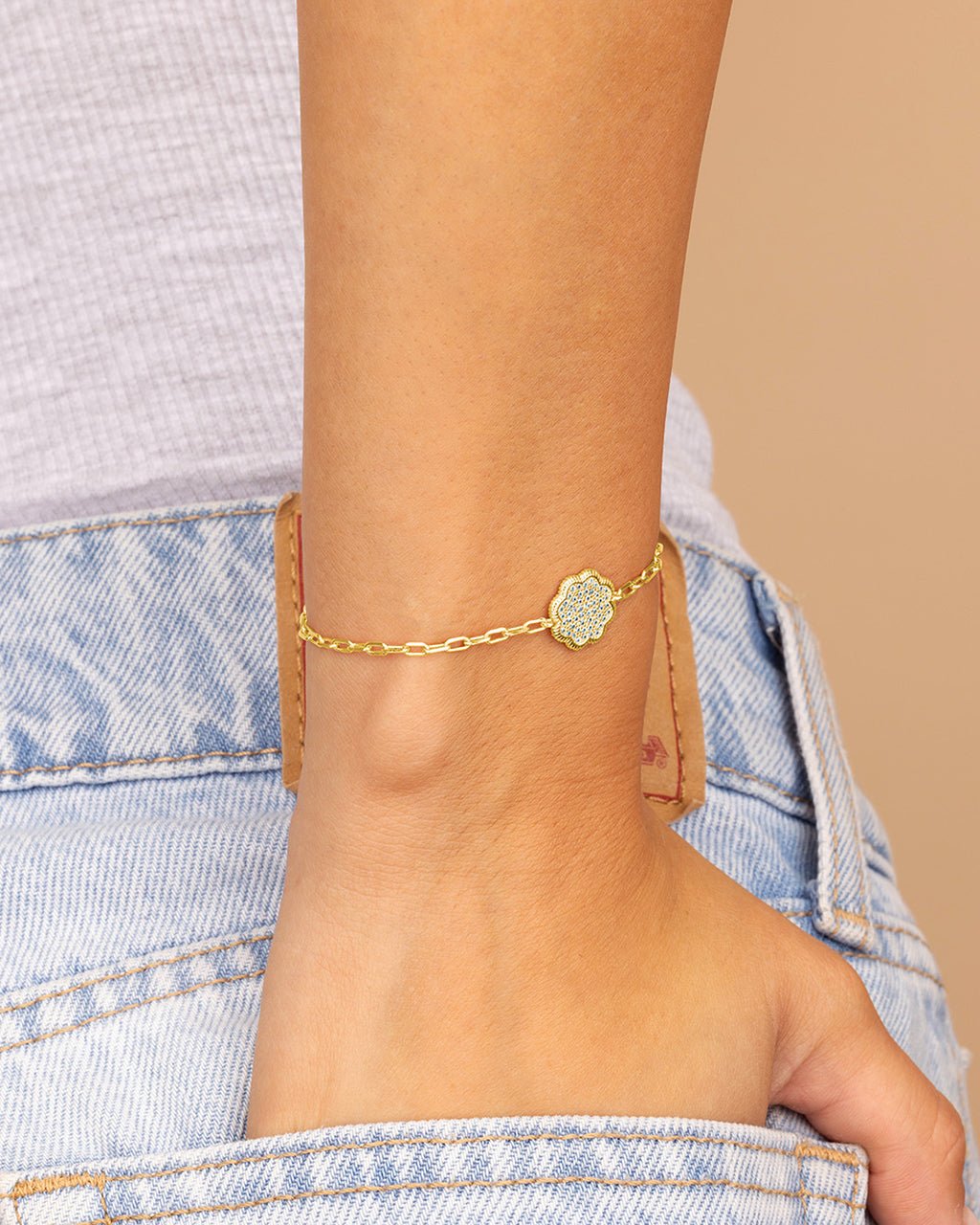Raemy CZ Rose Petal Station Bracelet