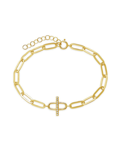 Sterling Silver Pave Bar & Link Bracelet