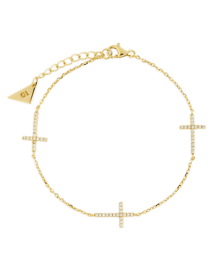 Sterling Silver Delicate CZ Cross Bracelet