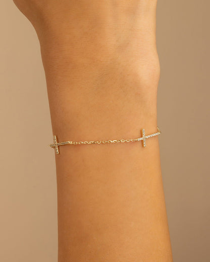 Sterling Silver Delicate CZ Cross Bracelet