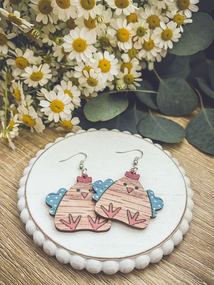 Adorable Wood Chicken Earrings