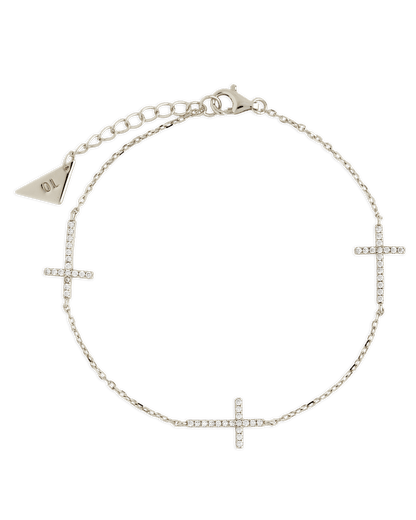 Sterling Silver Delicate CZ Cross Bracelet