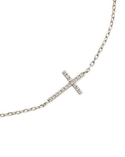 Sterling Silver Delicate CZ Cross Bracelet