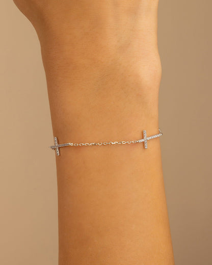 Sterling Silver Delicate CZ Cross Bracelet