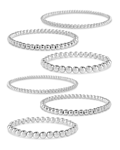 Sterling Silver Beaded Stretch Bracelet Sets