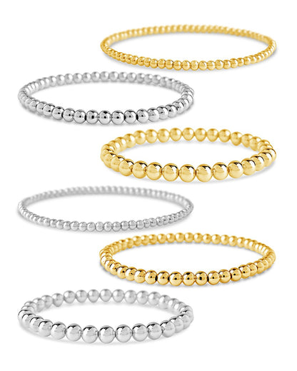 Sterling Silver Beaded Stretch Bracelet Sets
