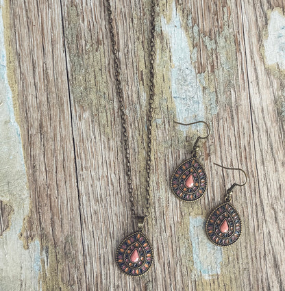 Beautiful Boho Orange Crystal Necklace and Earring Set