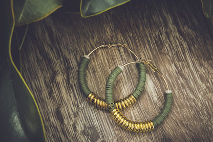 Beautiful Green and Gold Clay Hoops