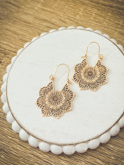 Beautiful Gold or Silver Mandala Earrings