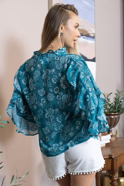 Bloom Reverie Ruffle Top in Blue