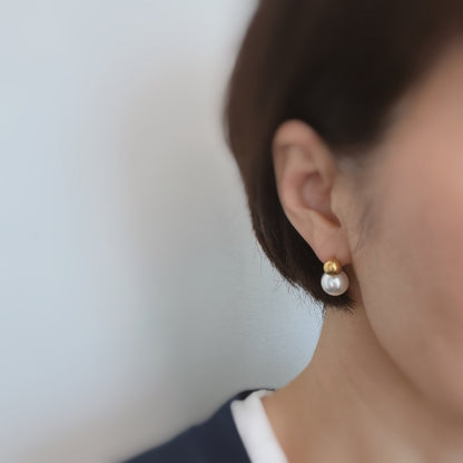 Ball And Pearl Stud Earrings