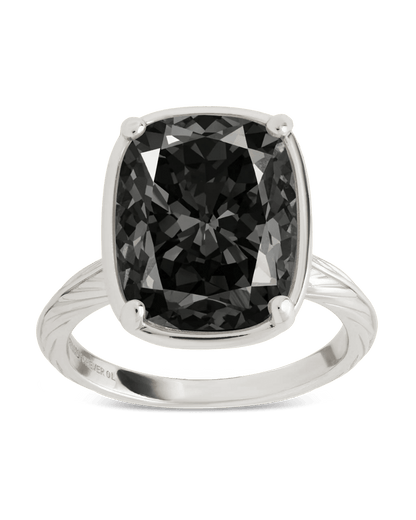 Sterling Silver Elongated Cushion Black CZ Cocktail Ring