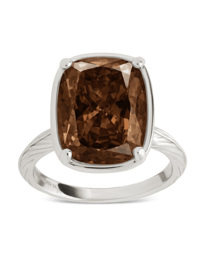 Sterling Silver Elongated Cushion Chocolate CZ Cocktail Ring