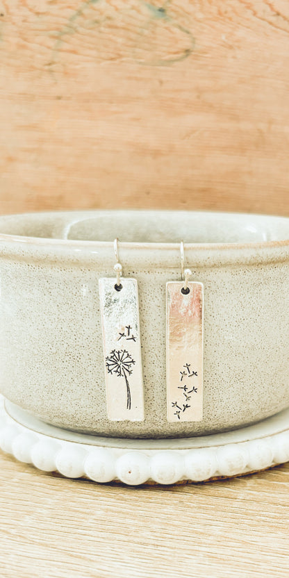 Silver Slat Dandelion Earrings