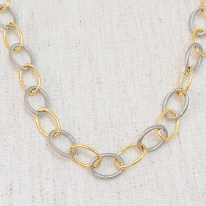Cabled Texture Two Tone Chain Necklace