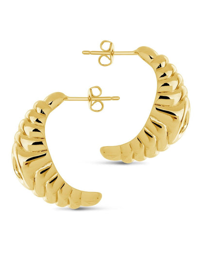 CZ Studded Croissant Hoop Earrings