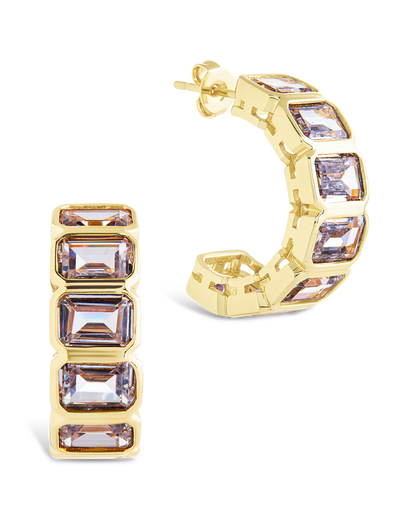 Nyssa Bezel CZ Station Hoop Earrings