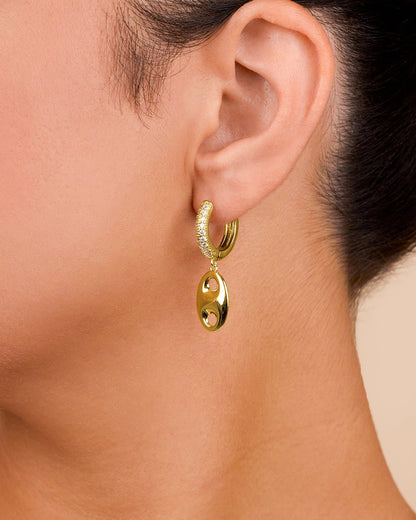 Bliss CZ Anchor Chain Micro Hoop Earrings