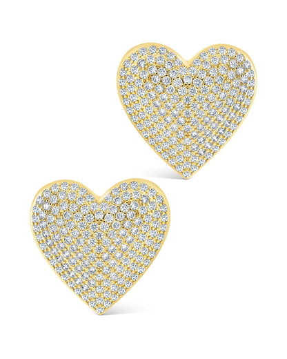 Disco Heart CZ Statement Stud Earrings
