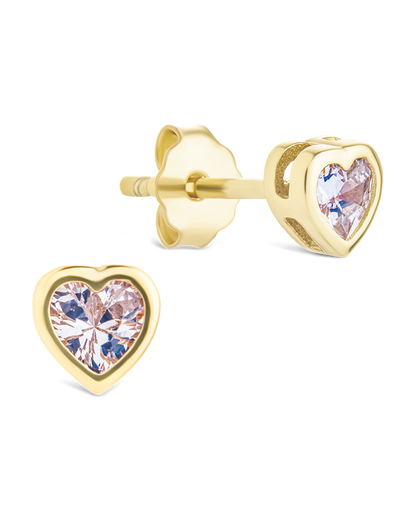 Sterling Silver Bezel Set CZ Heart Studs