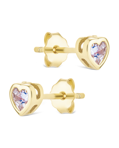 Sterling Silver Bezel Set CZ Heart Studs