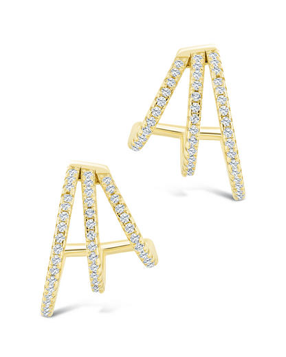 Sterling Silver Porter Triple Row CZ Huggie Hoops