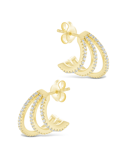 Sterling Silver Porter Triple Row CZ Huggie Hoops