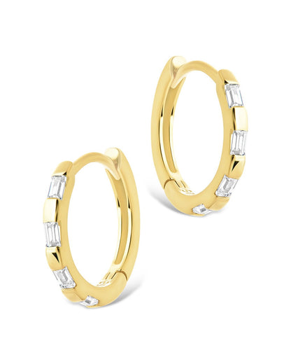 Sterling Silver Henley CZ Baguette Micro Hoop Earrings