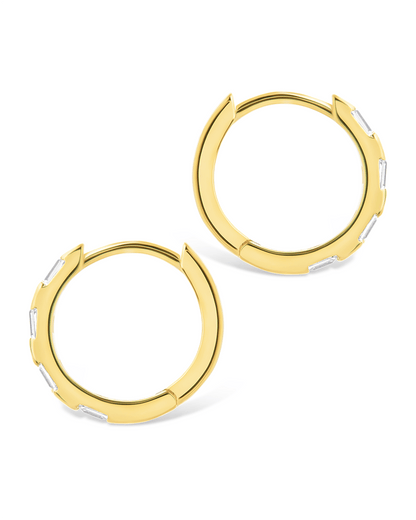 Sterling Silver Henley CZ Baguette Micro Hoop Earrings