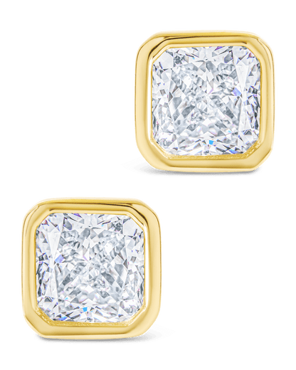 Sterling Silver Asscher Cut Bezel Set Stud Earrings