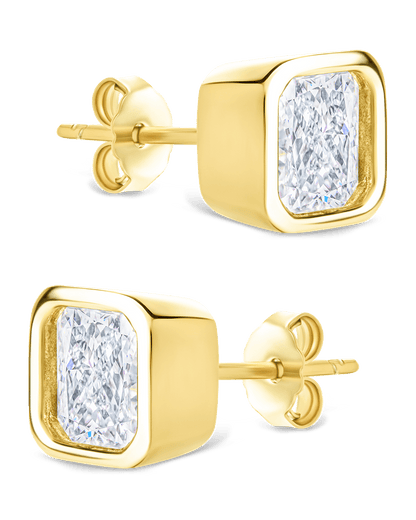 Sterling Silver Asscher Cut Bezel Set Stud Earrings