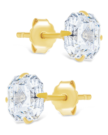 Sterling Silver Asscher Cut Prong Set Stud Earrings