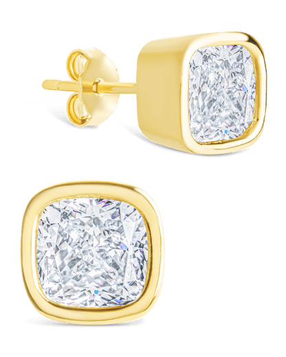 Sterling Silver Cushion Cut Bezel Set Stud Earrings