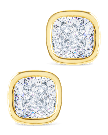 Sterling Silver Cushion Cut Bezel Set Stud Earrings