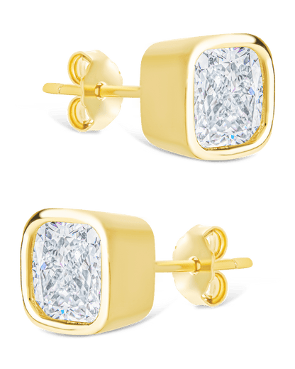 Sterling Silver Cushion Cut Bezel Set Stud Earrings