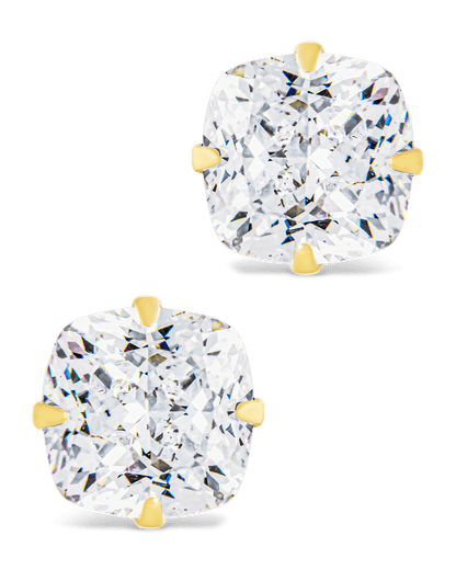 Sterling Silver Cushion Cut Prong Set Stud Earrings