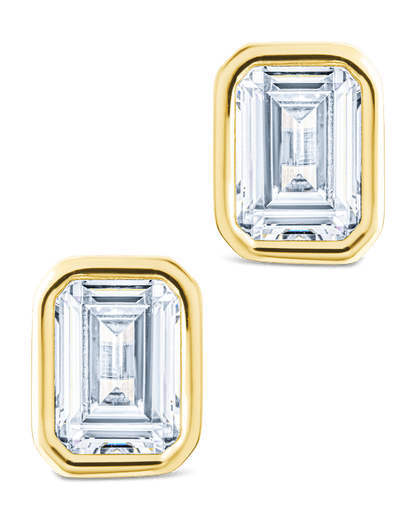 Sterling Silver Emerald Cut Bezel Set Stud Earrings