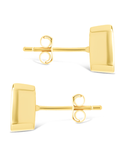 Sterling Silver Emerald Cut Bezel Set Stud Earrings