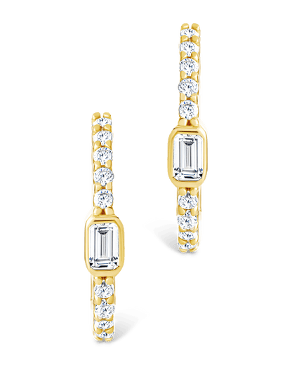 Sterling Silver Emerald Cut Bezel Set Huggie Hoop Earrings