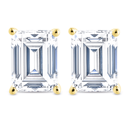 Sterling Silver Emerald Cut Prong Set Stud Earrings