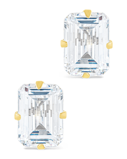 Sterling Silver Emerald Cut Prong Set Stud Earrings