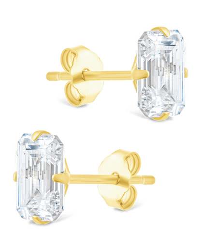 Sterling Silver Emerald Cut Prong Set Stud Earrings