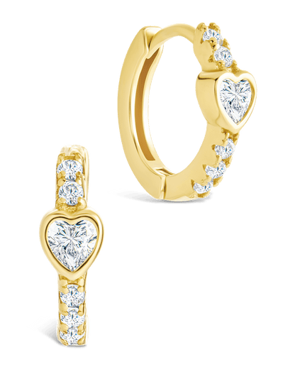 Sterling Silver Heart Cut Bezel Set Huggie Hoop Earrings