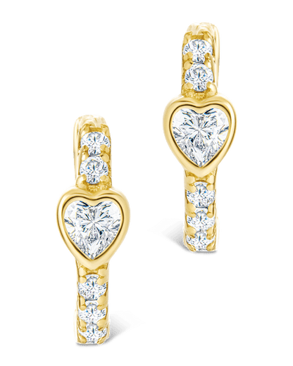 Sterling Silver Heart Cut Bezel Set Huggie Hoop Earrings