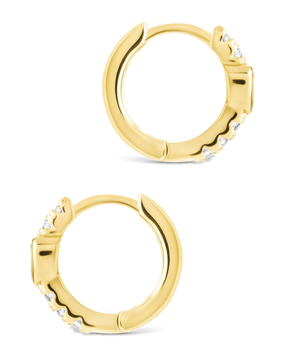 Sterling Silver Heart Cut Bezel Set Huggie Hoop Earrings