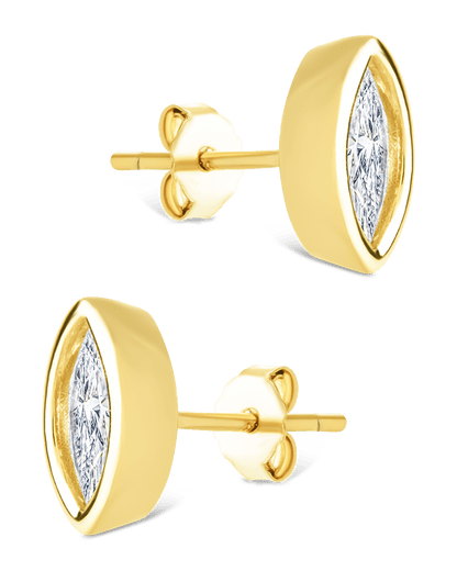 Sterling Silver Marquise Cut Bezel Set Stud Earrings