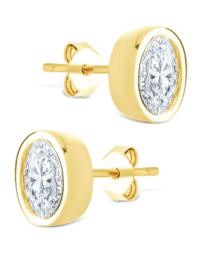 Sterling Silver Oval Cut Bezel Set Stud Earrings